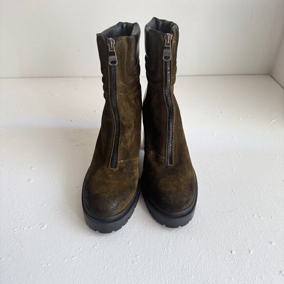Emanuele Crasto Suede Army Green Antique Finish Block Heel Boots 40 - Picture 4 of 8